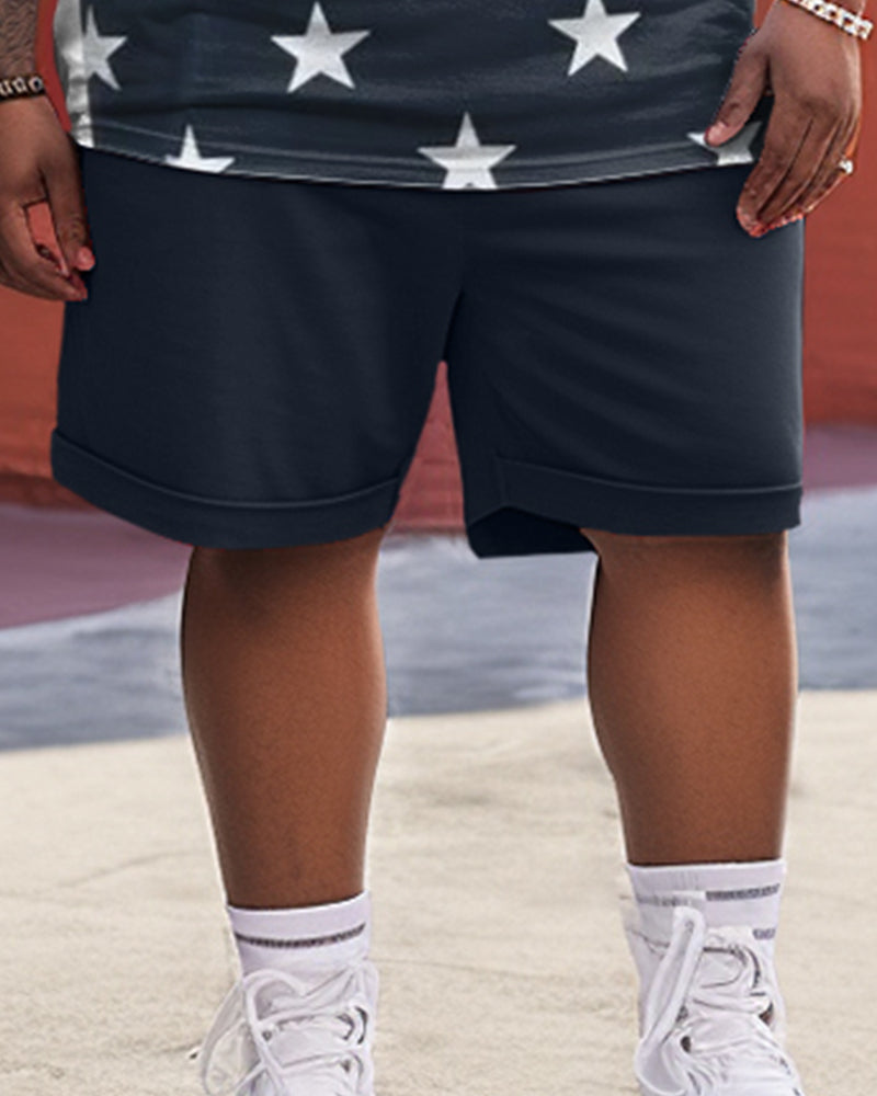 Men's Plus Size Star Polo Printed Two-Piece Set