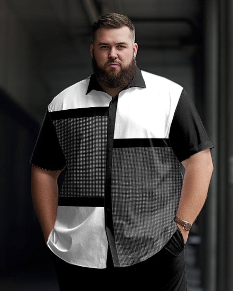 Plus Size Black Plaid Short Sleeve Walking Set