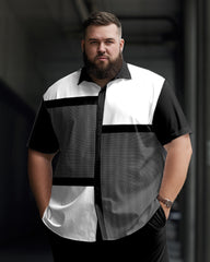 Plus Size Black Plaid Short Sleeve Walking Set