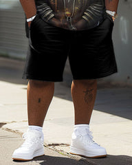 Men's Plus Size Casual Pug Print T-Shirt Shorts Set