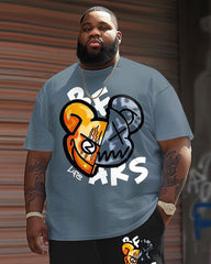 Guy's Big and Tall Street Casual Split Bear Print T-Shirt Shorts Set
