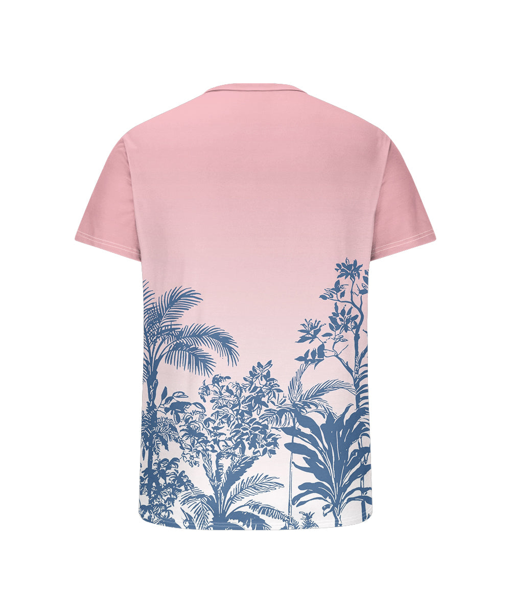 Men's Plus Size Daily Casual Pink Gradient Coconut Tree Print Henry Collar Button Short Sleeve T-Shirt