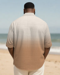 Big & Tall Men's Daily Brown Gradient Coconut Tree Print Long Sleeve Bamboo Hemp Texture Shirt