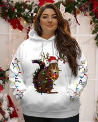 Women's Plus Fashion Christmas Squirrel Lights Print Long-sleeved Hoodie