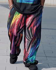 Plus Size 1 L-9L Men's Abstract Printed Casual Short Sleeve T-Shirt Pants Suit