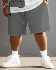 Men's Plus Size Funny Gray Brown Bear T-Shirt Shorts Suit