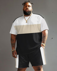 Street Casual Large Striped Colorblock Printed Big Men's Set
