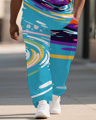 Big Men's Animal World Bubbles Seal Printed Summer Short Sleeve T-shirt Pants Set