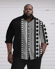 Men's Plus Size Black Spell Geometric Print Long Sleeve Shirt Trousers Suit