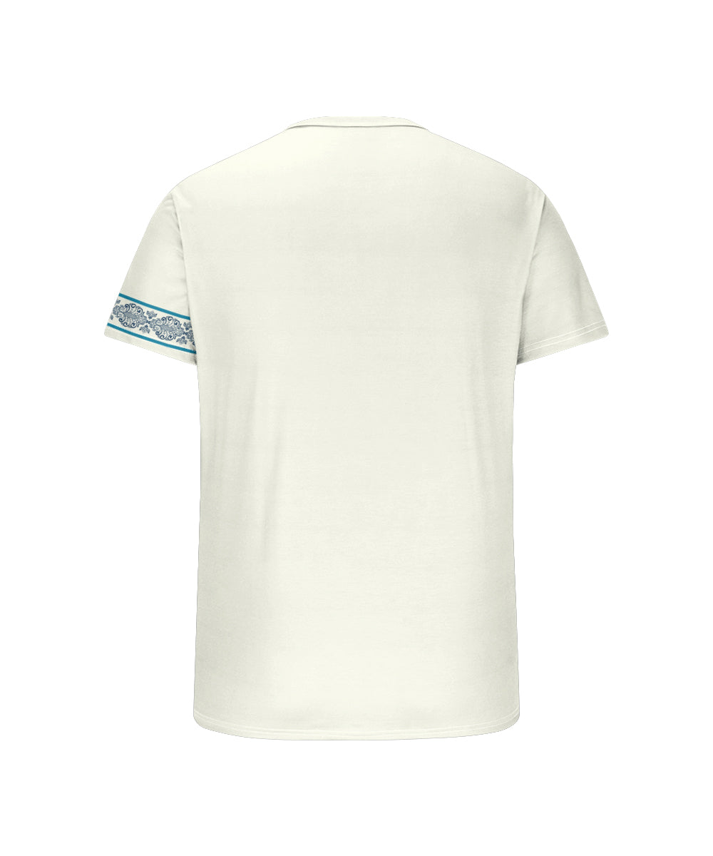 Men's Plus Size Hawaiian Blue Peacock Print Henry Collar Button Short Sleeve Tee