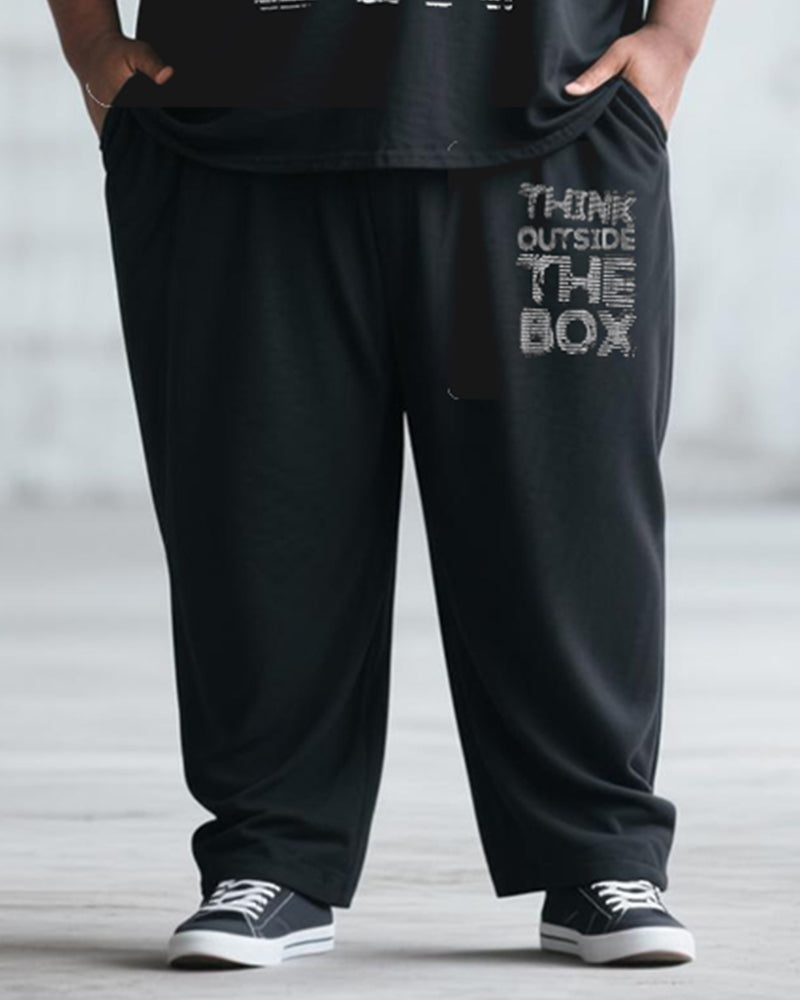Big & Tall Men's Striped Graffiti Alphabet Print Long Sleeve T-Shirt Trousers Suit