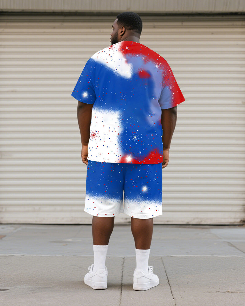 Men's Plus Size Independence Day Gradient Leopard Print Sunflower Print Round Neck T-shirt Shorts Suit
