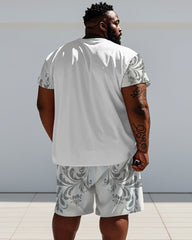 Men's Plus Size Daily Casual White Pattern Letter Printing Short-sleeved T-shirt Shorts Suit