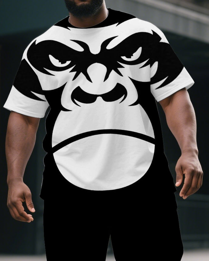 Big & Tall Men's Street Fashion Monkey Silhouette Print Casual Short-Sleeved T-shirt and Short Set