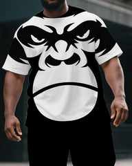 Big & Tall Men's Street Fashion Monkey Silhouette Print Casual Short-Sleeved T-shirt and Short Set
