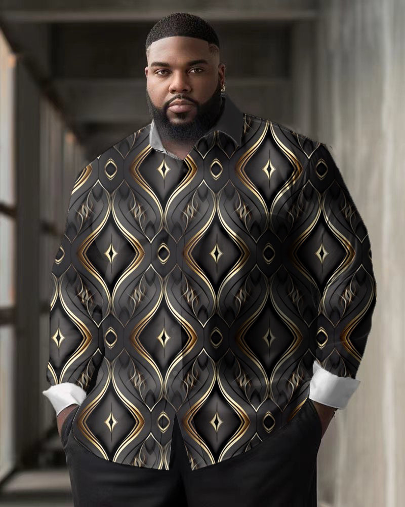Geometric Personality Gradient Printed Long Sleeved Big & Tall Shirt