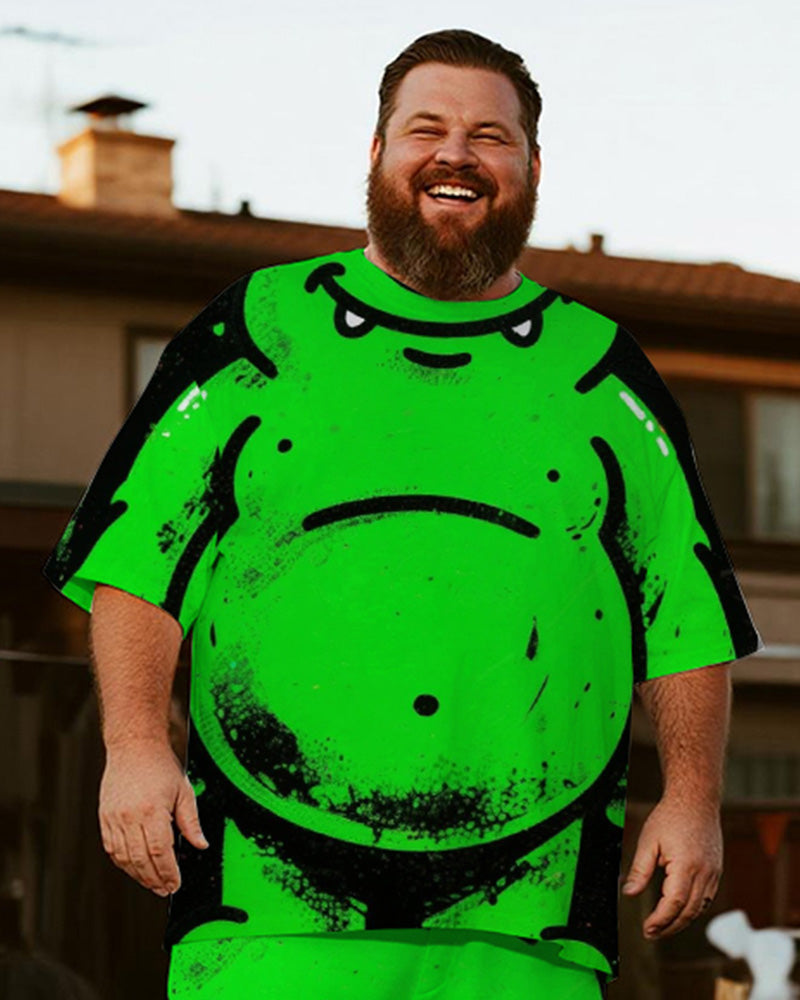 Big & Tall Men's Halloween Green Graffiti Monster Cosplay Printed T-Shirt Trousers Suit