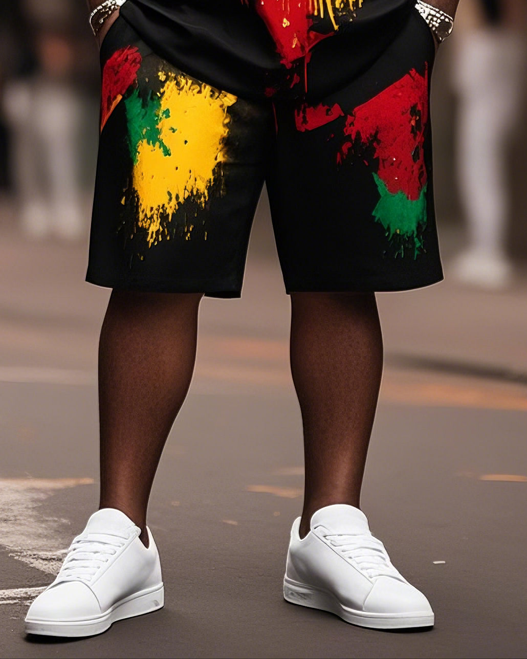Plus Size Boys Black History Graffiti Style English Print T-Shirt Shorts Suit