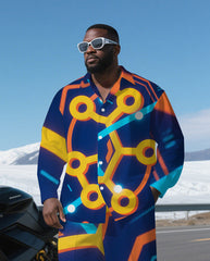 Big Men's Modern Technological Funny Cartoon Printed Long-sleeve Shirt and Pants Set