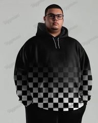 Autumn And Winter Gradient Checkerboard Print Men's Plus Size Hoodie Suit