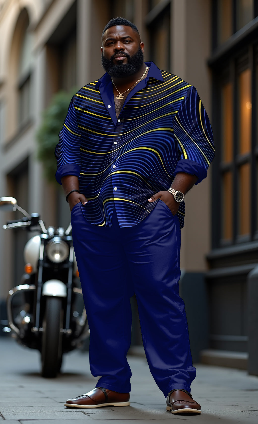 Blue Men's Ombre Art Plus Size Long Sleeve Walking Set