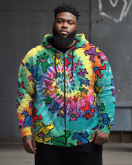 Big & Tall Men's Casual Street Tie Dye Bear Zipper Hoodie