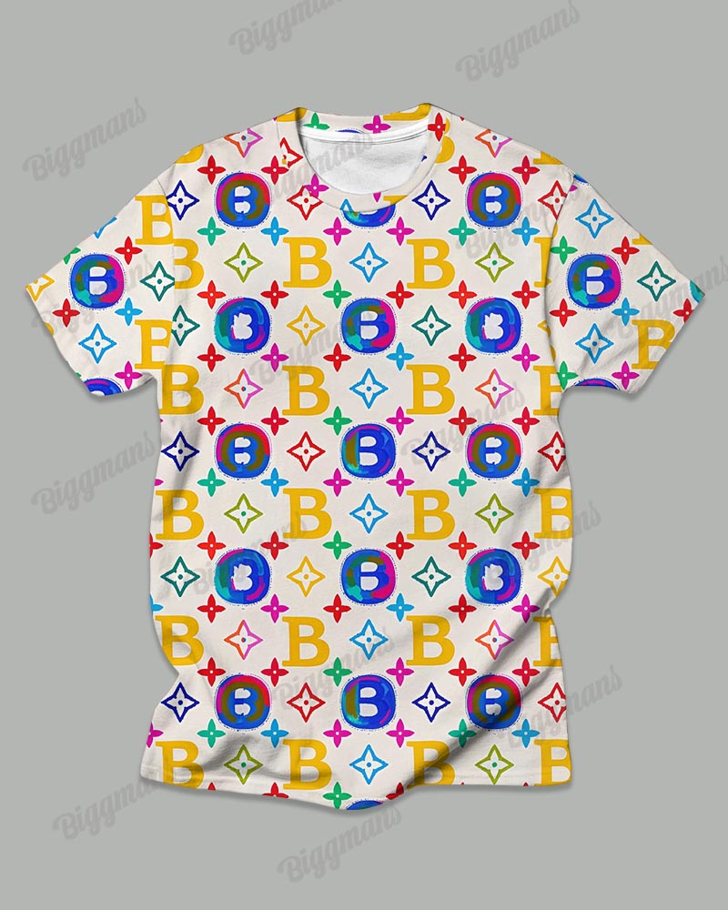 Men's Plus Size Trendy Letter Color Pattern Printed T-shirt Trousers Suit