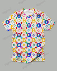Men's Plus Size Trendy Letter Color Pattern Printed T-shirt Trousers Suit