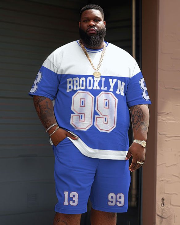 Street Casual Simple Colorblock Letter Number Print Large Men's Set