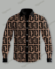 Men's Plus Size Black Colorblock Khaki Geometric Calm Print Long Sleeve Shirt Trousers Suit