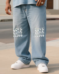 Plus Size Men Like Jesus To Love Micro-standard Denim T-shirt Pants Suit