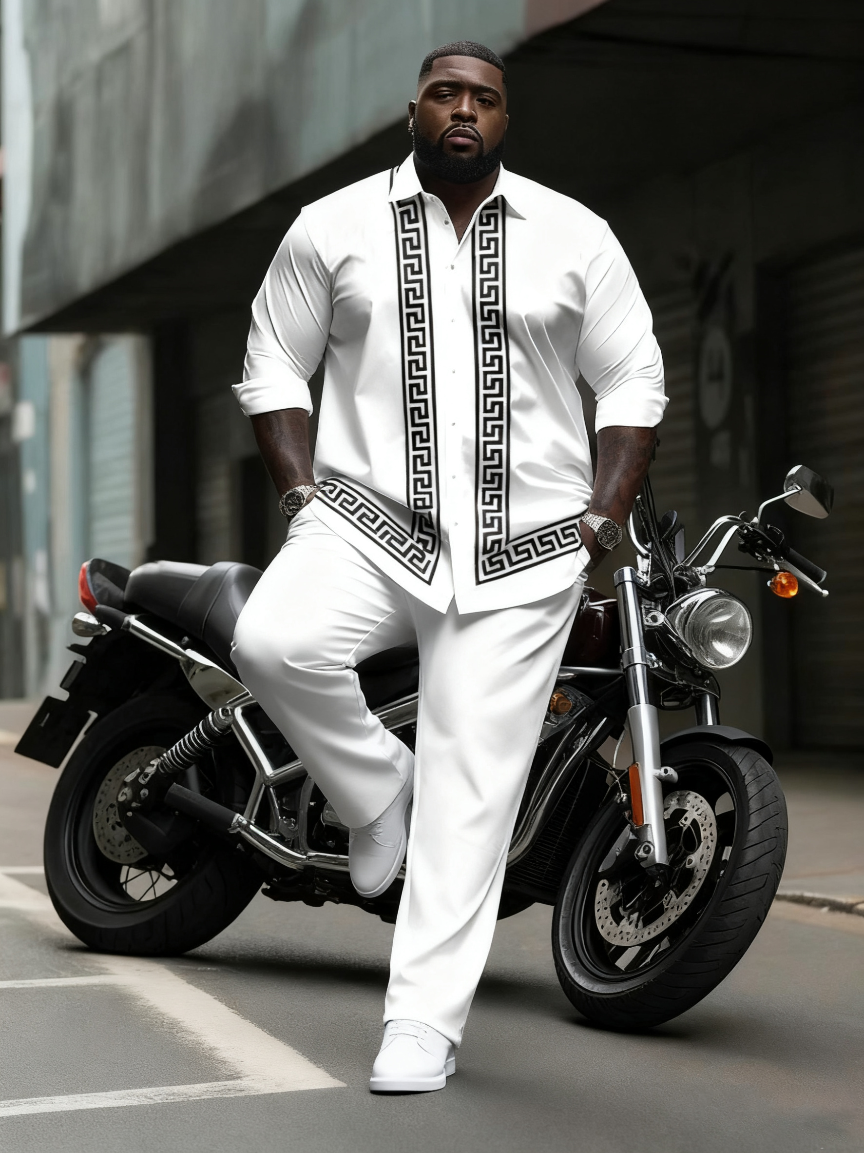 Men's Plus Size Simple Geometric Stripes Long Sleeve Shirt Trousers Suit