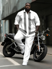 Men's Plus Size Simple Geometric Stripes Long Sleeve Shirt Trousers Suit
