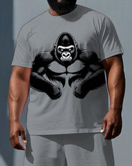 Big & Tall Men's Simple Gorillas Street Fashion Summer Short Sleeve T-shirt and Short Set