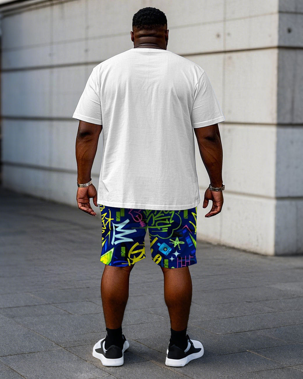 Men's Plus Size Street Fashion Pattern Chest Stereoscopic Projection "A" Printed Short-sleeved T-shirt Shorts Suit