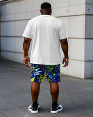 Men's Plus Size Street Fashion Pattern Chest Stereoscopic Projection "A" Printed Short-sleeved T-shirt Shorts Suit