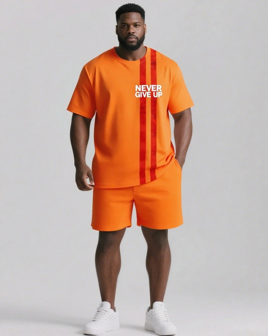Real Strength Is Never Giving Up Men's Big and Tall Lettering Stripes Short Sleeve T-shirt 2-Piece Set