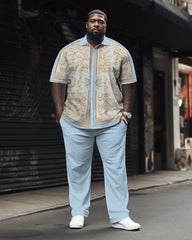 Men's Big & Tall Elegant Classic Geometric Short Sleeve Shirt Shorts Set