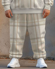Men's Street Fashion Versatile Classic Apricot Plaid Print Plus Size Hoodie Suit