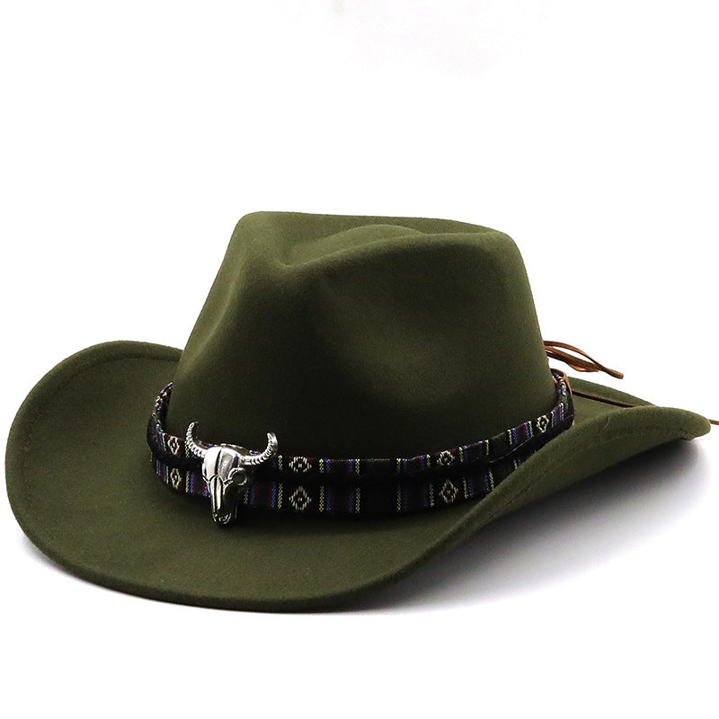 Multicolor Bull Gead Western Cowboy Hat Woolen Jazz Hat
