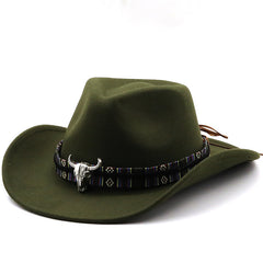 Multicolor Bull Gead Western Cowboy Hat Woolen Jazz Hat