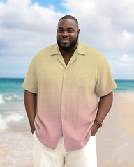Men's Plus Size Hawaiian Solid Color Gradient Print Short Sleeve Slub Shirt