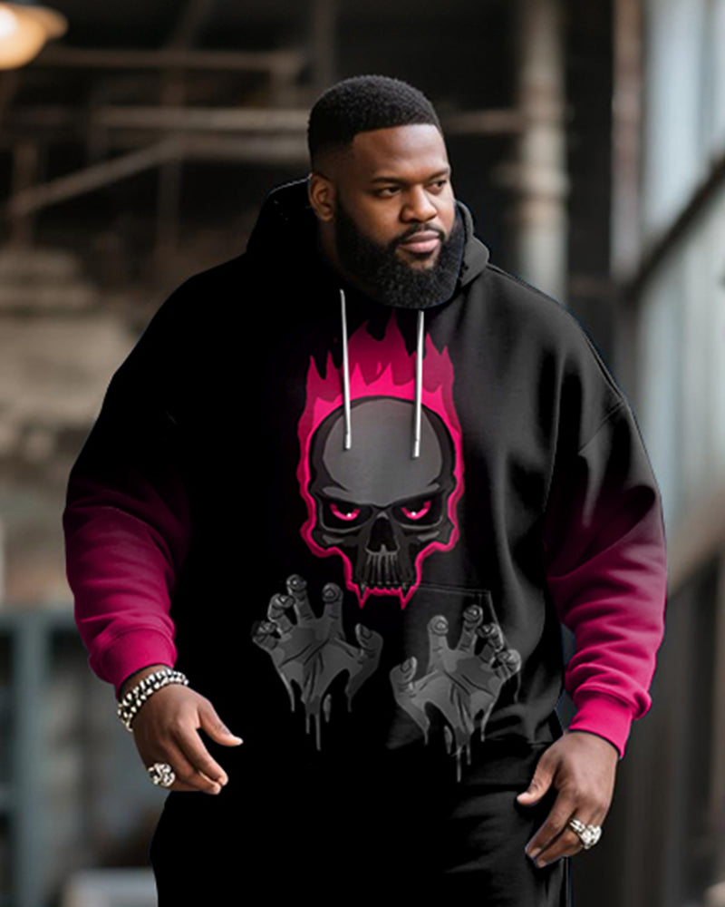 Big & Tall Men's Street Fashion Gradient Rose Skull Print Hoodie Suit