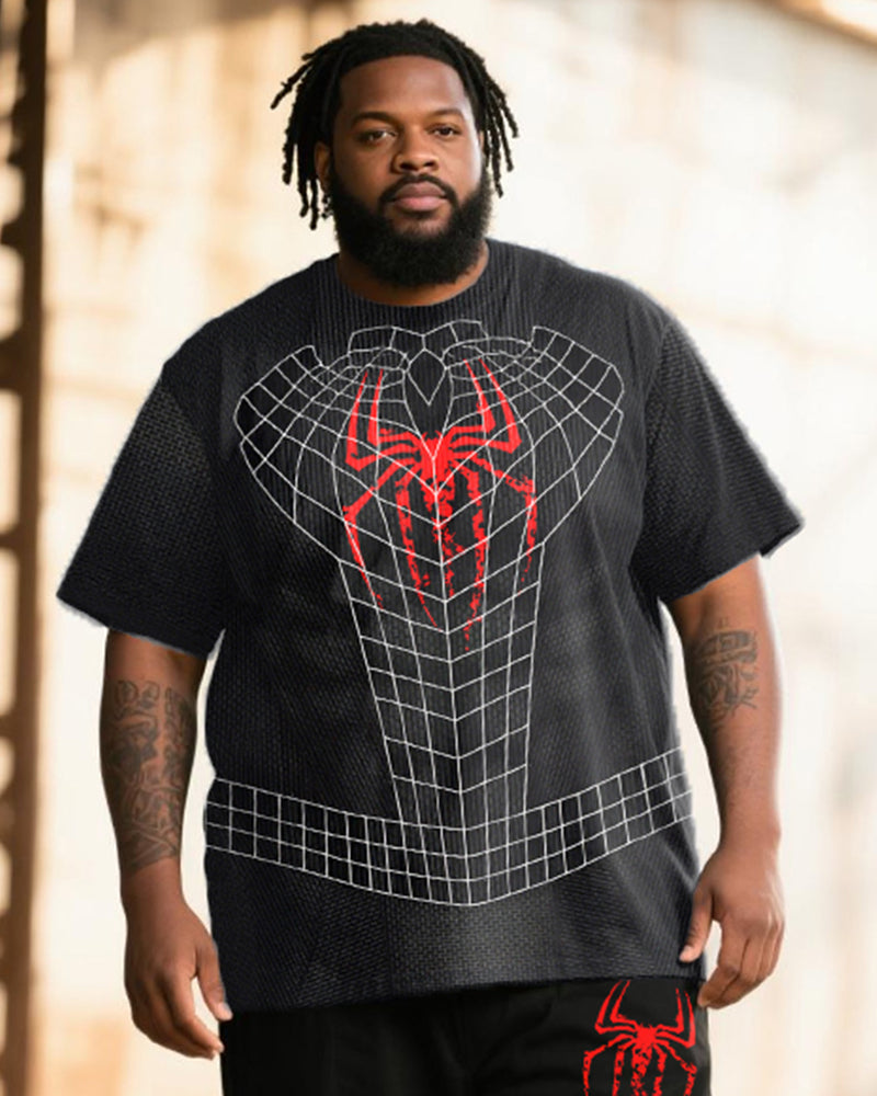 Big & Tall Men's Cosplay Reticulated Chest Spider Print T-Shirt Pants Suit
