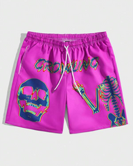 Men's Plus Size Skull Growling Graphic Drawstring Sports Shorts