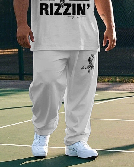 Big Men's Basketball Athlete HE IS RIZZIN Letter Printed Casual Short Sleeve T-shirt Pants Set