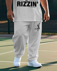 Big Men's Basketball Athlete HE IS RIZZIN Letter Printed Casual Short Sleeve T-shirt Pants Set