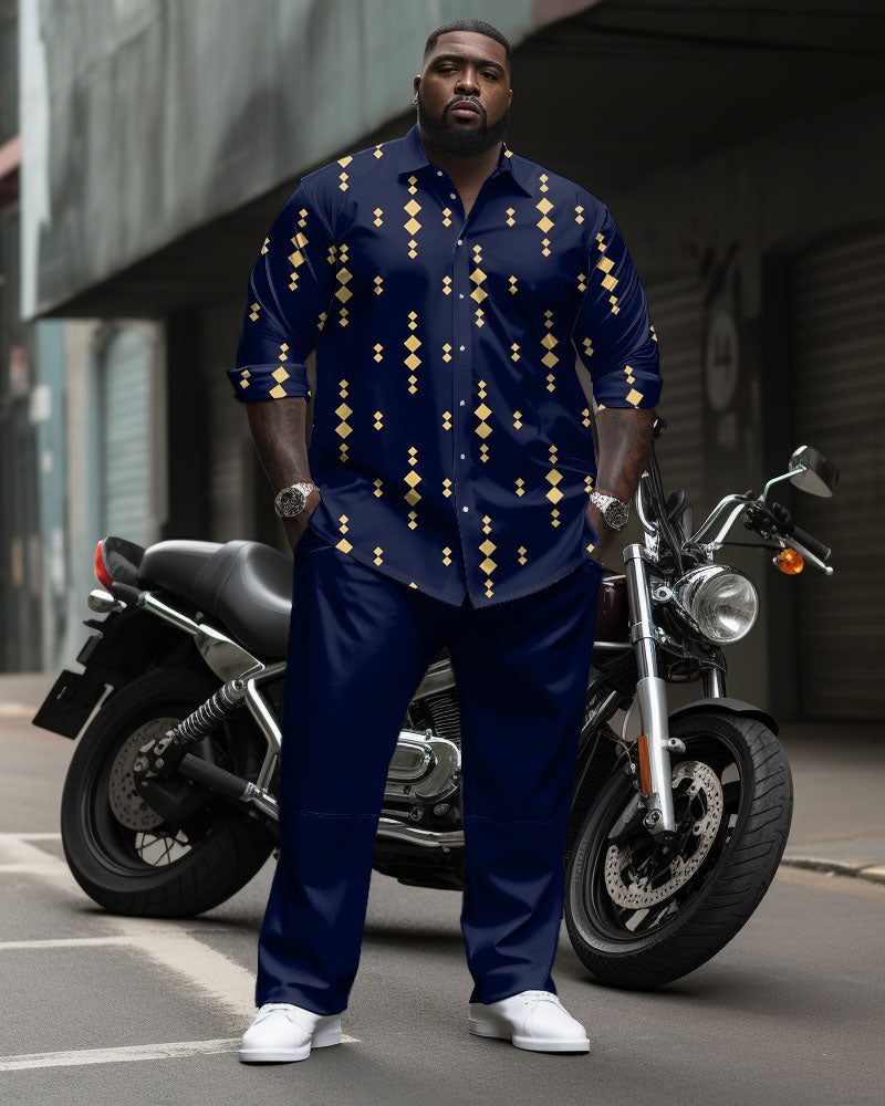 Big Guys Casual Geometric Long Sleeve Shirt & Pants 2 Piece Set