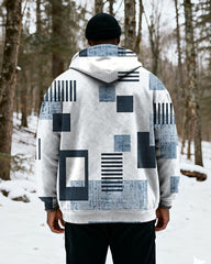 Big & Tall Men's Blue Square Gradient Print Velvet Thickened Zipper Hoodie