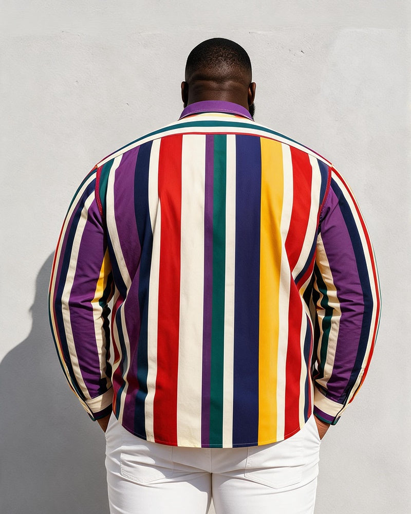 Big & Tall Men's Colorful Vertical Stripe Print Long Sleeve Shirt
